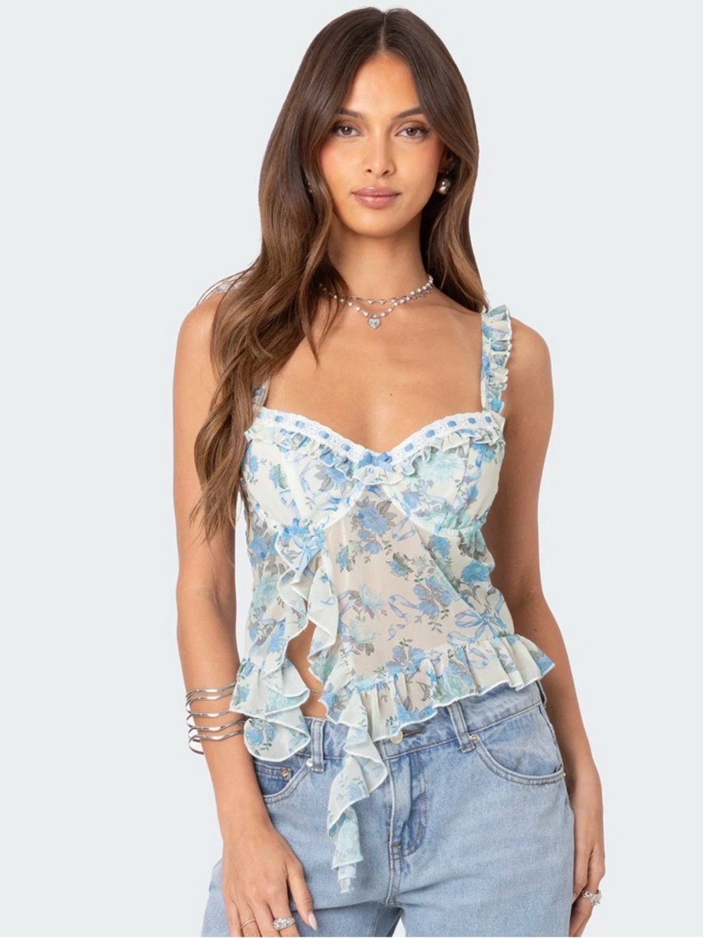 Edikted Floral Ruffle Top